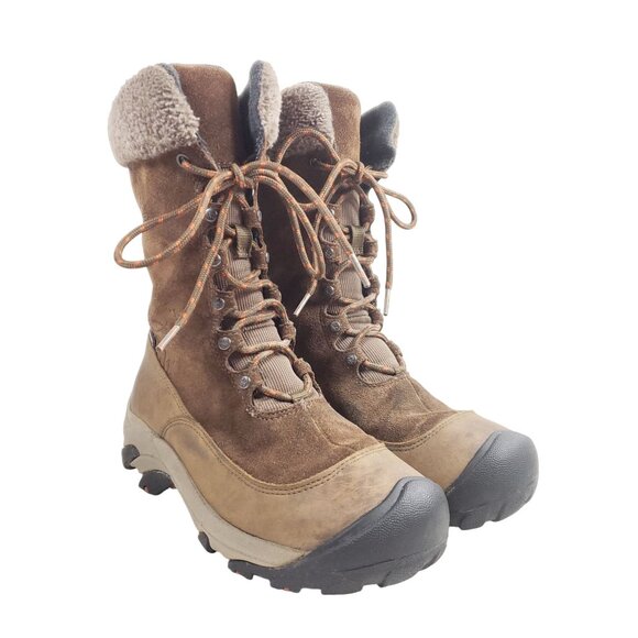 Keen Womens Size 7.5 Brown Suede Insulated Winter Boots Faux Fur Lining - Picture 1 of 9